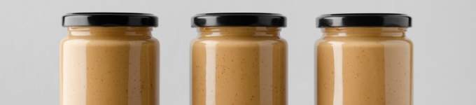 A close up of a peanut butter jar