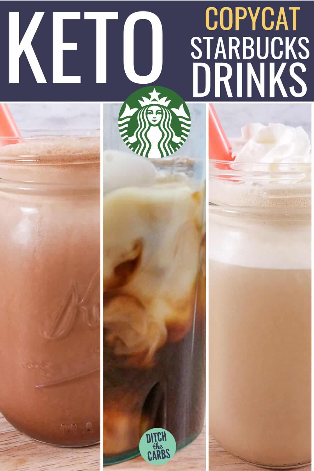 collage of 3 copycat keto Starbucks drinks