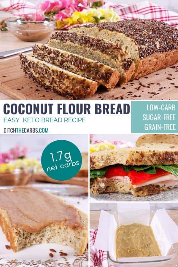 collage images of keto coconut flour bread