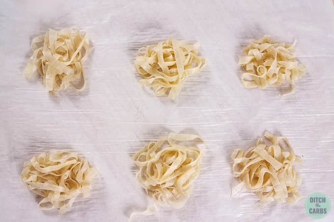 keto pasta drying in circle mounds
