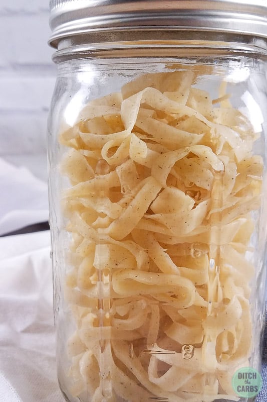 keto pasta stored in a glass jar