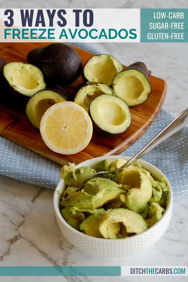 frozen avocados and lemon juice on a wooden board