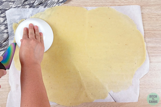 Cutting circles of keto tortilla