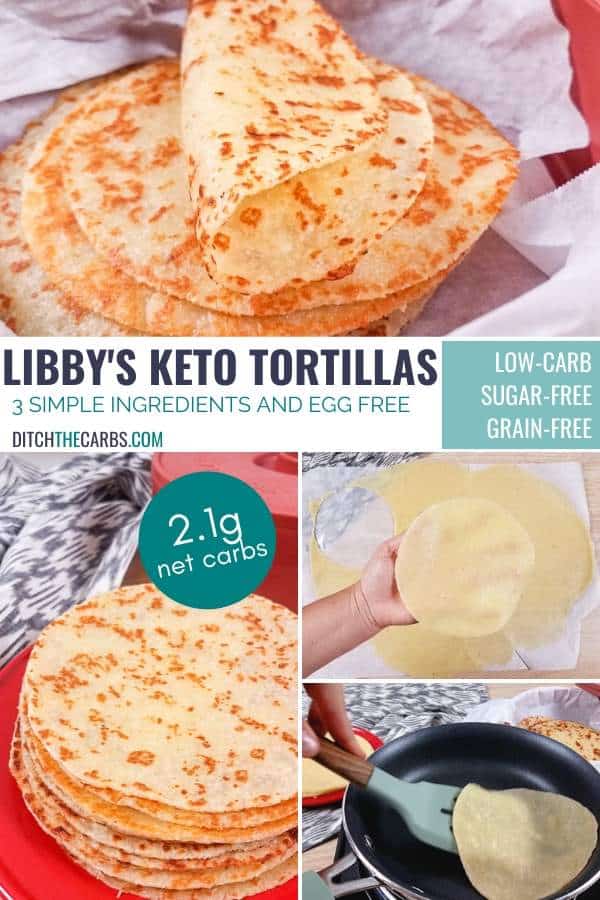 A variety of picture of keto tortillas that are being cut out and cooked.