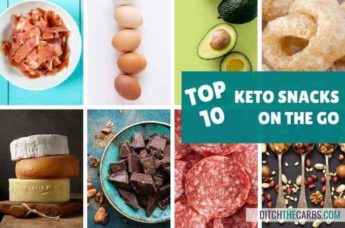 10 Keto Snack Ideas on the go chart and collage of images
