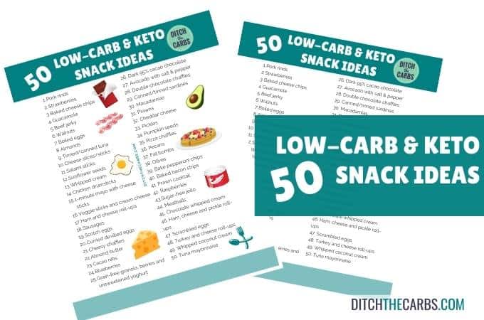 chart showing 50 easy keto snacks