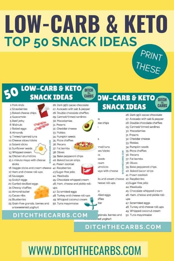 mockup of printable top 50 keto snack ideas