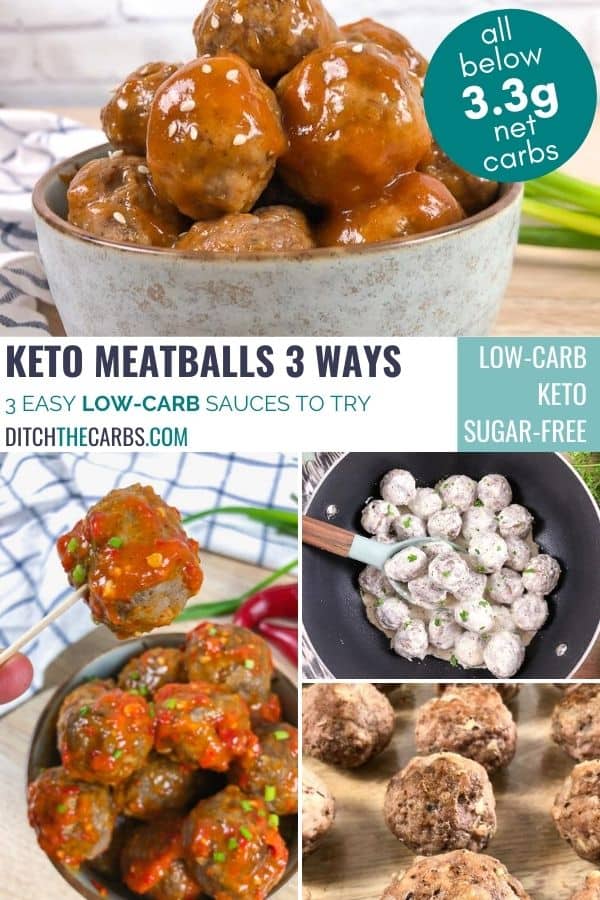 Easy keto meatballs in 3 sauces photo collage