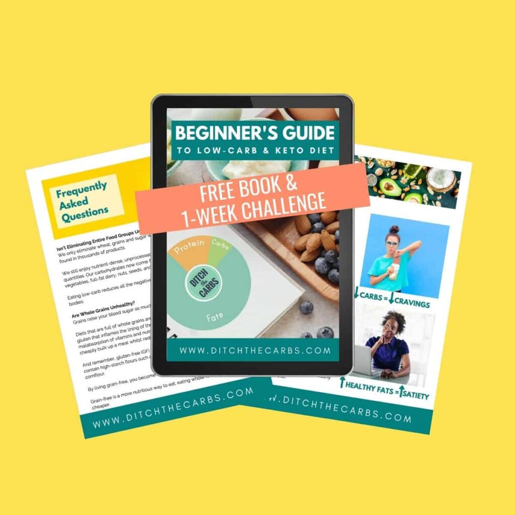 Beginner's Guide To Low-Carb And Keto mockup with a free low-carb and keto challenge