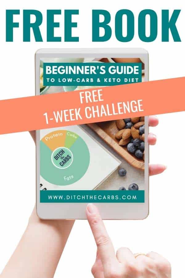 hands holding the mockup for the free 1-week low-carb challenge