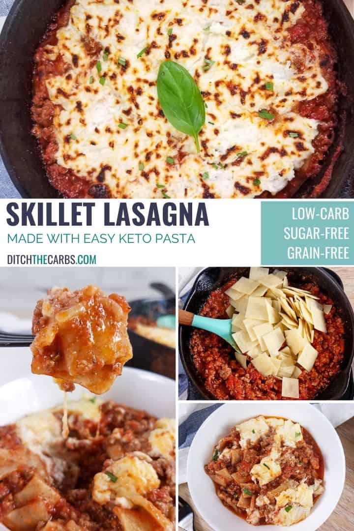 Low-Carb Skillet Lasagna served with a single basil leaf for decoration
