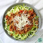 low-carb spaghetti bolognese served with zoodles