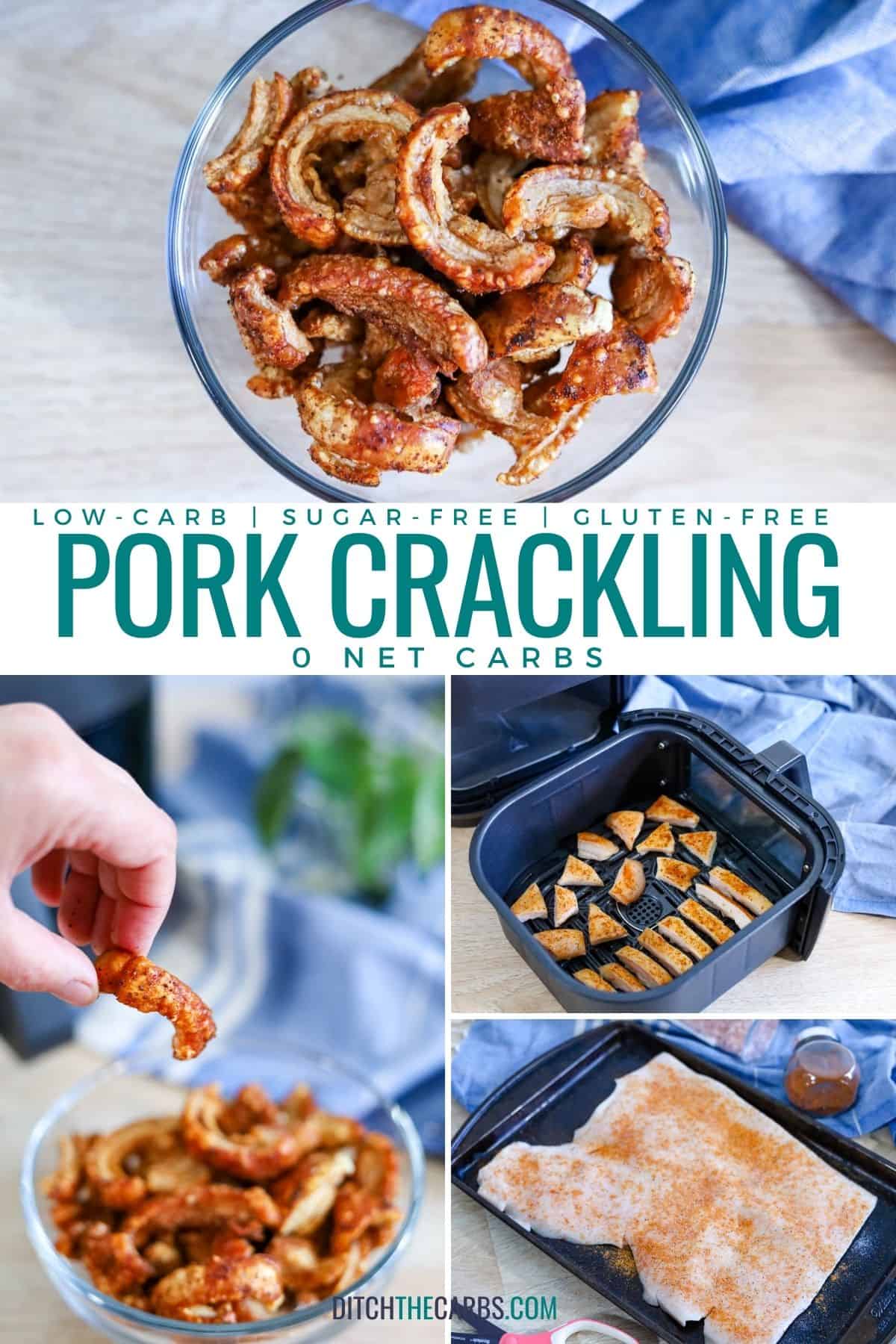 collage of how to make pork crackling pork rinds