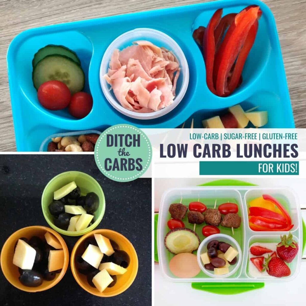 collage of packed plastic lunch containers