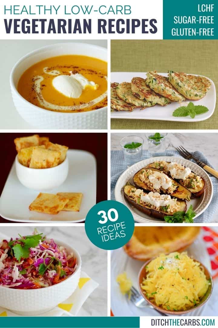 collage of low-carb vegetarian recipes