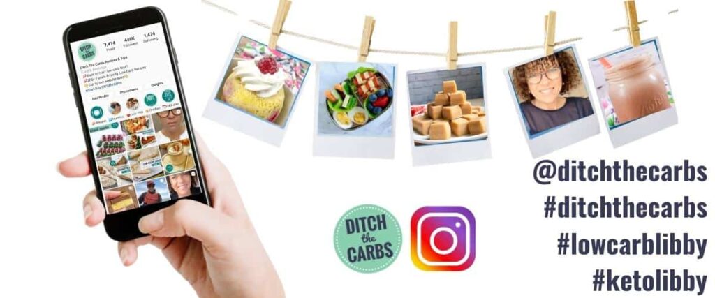 A cell phone and hand browsing the Instagram page for Ditch The Carbs 