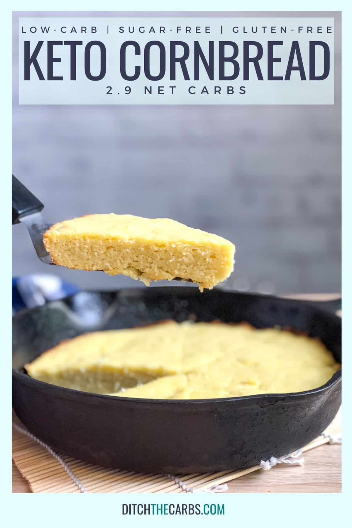 sliced cornbread lifted from a hot skillet
