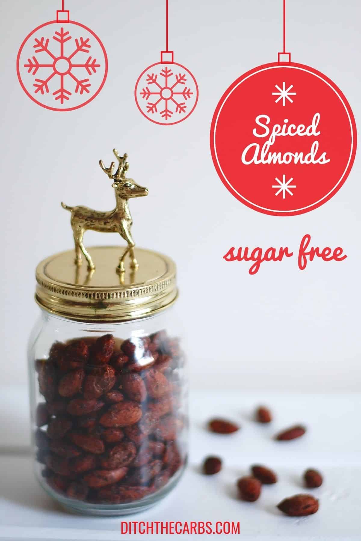 sugar-free candied almonds in a glass jar