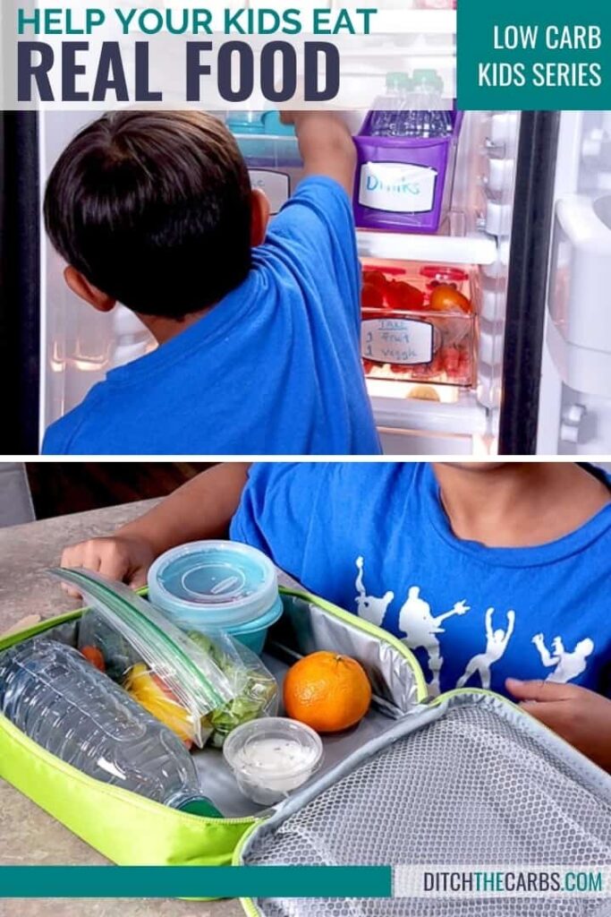 child reaching for food in the refrigerator to make his lunch with Real Food for Kids