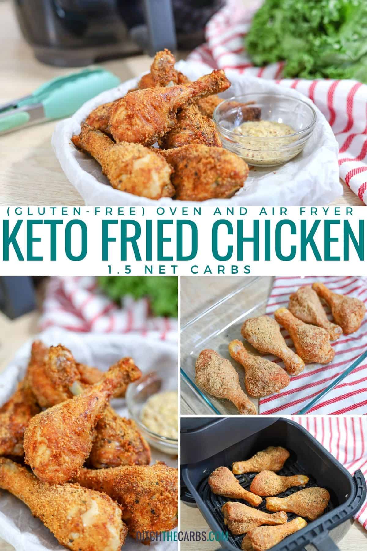 collage of how to make keto fried chicken in an air fryer or oven