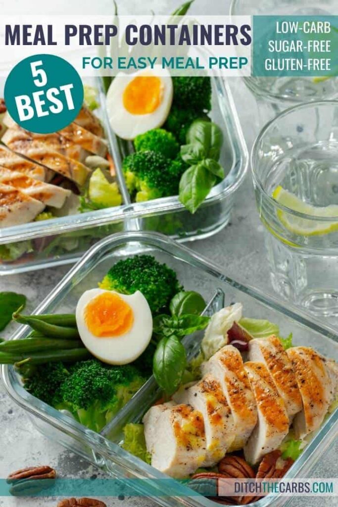 glass meal prep container with salad and boiled eggs