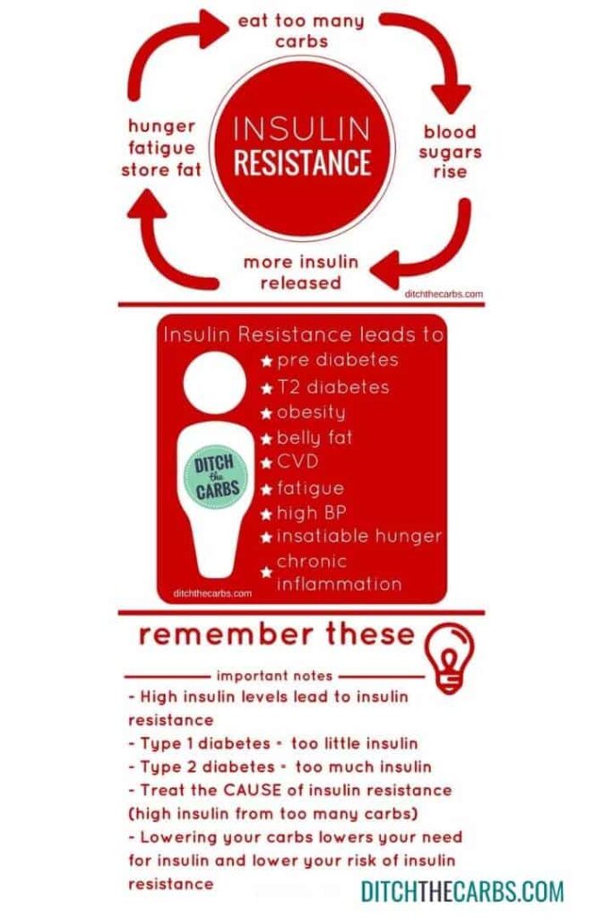 red and white infographic showing what is insulin resistance