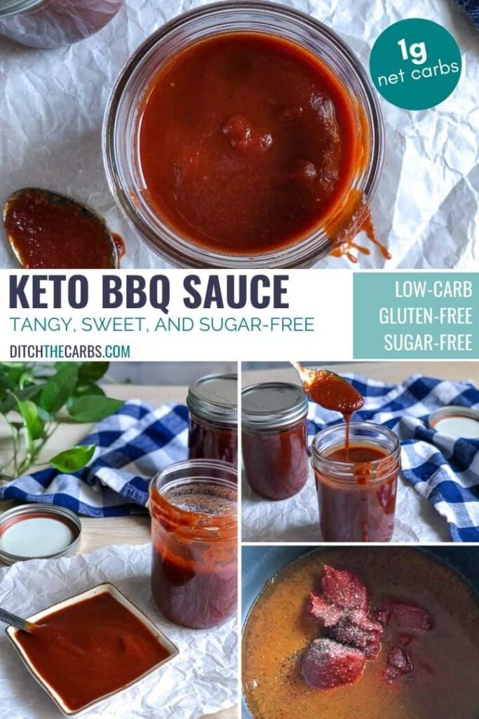 Collage of various ways to show how to serve keto BBQ sauce