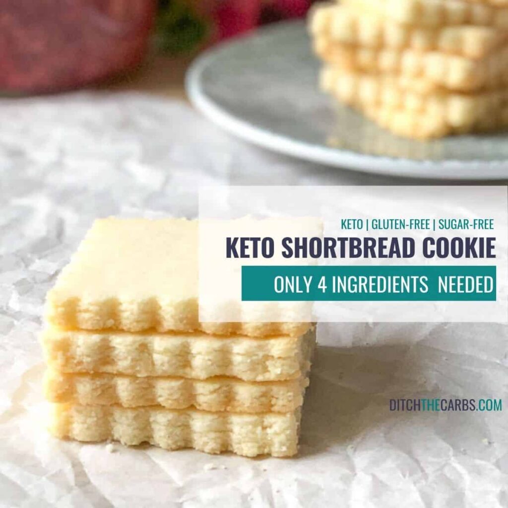 A close-up keto shortbread stacked on a plate