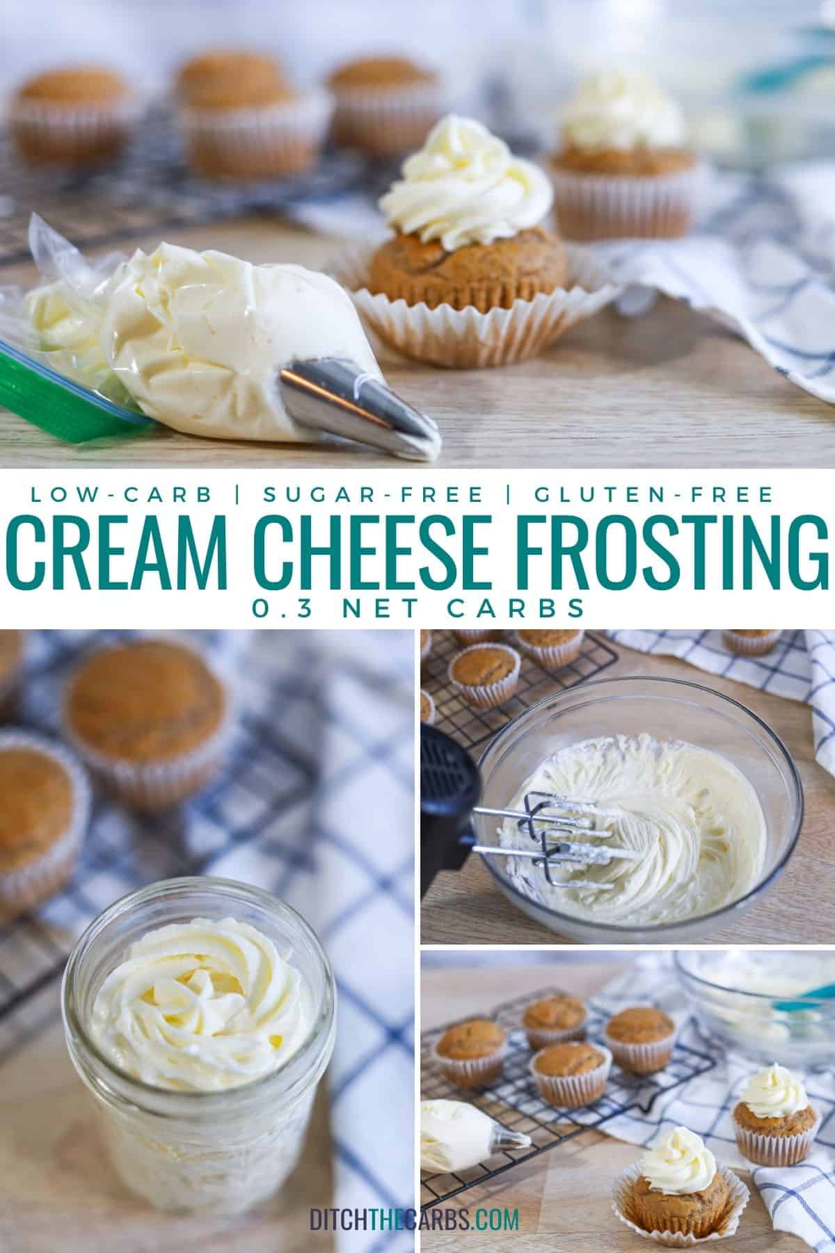 collage of how to make keto cream cheese frosting