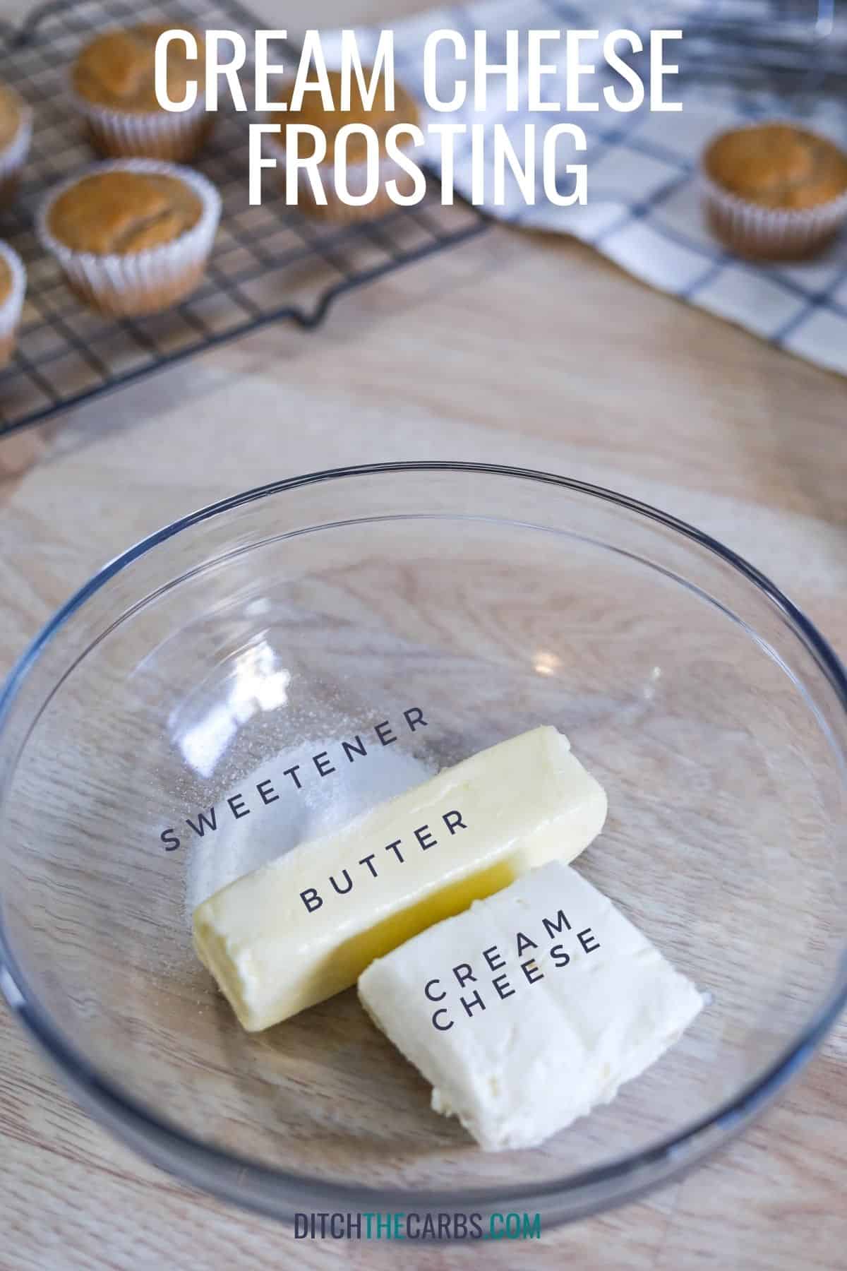 ingredients labelled to make cream cheese frosting