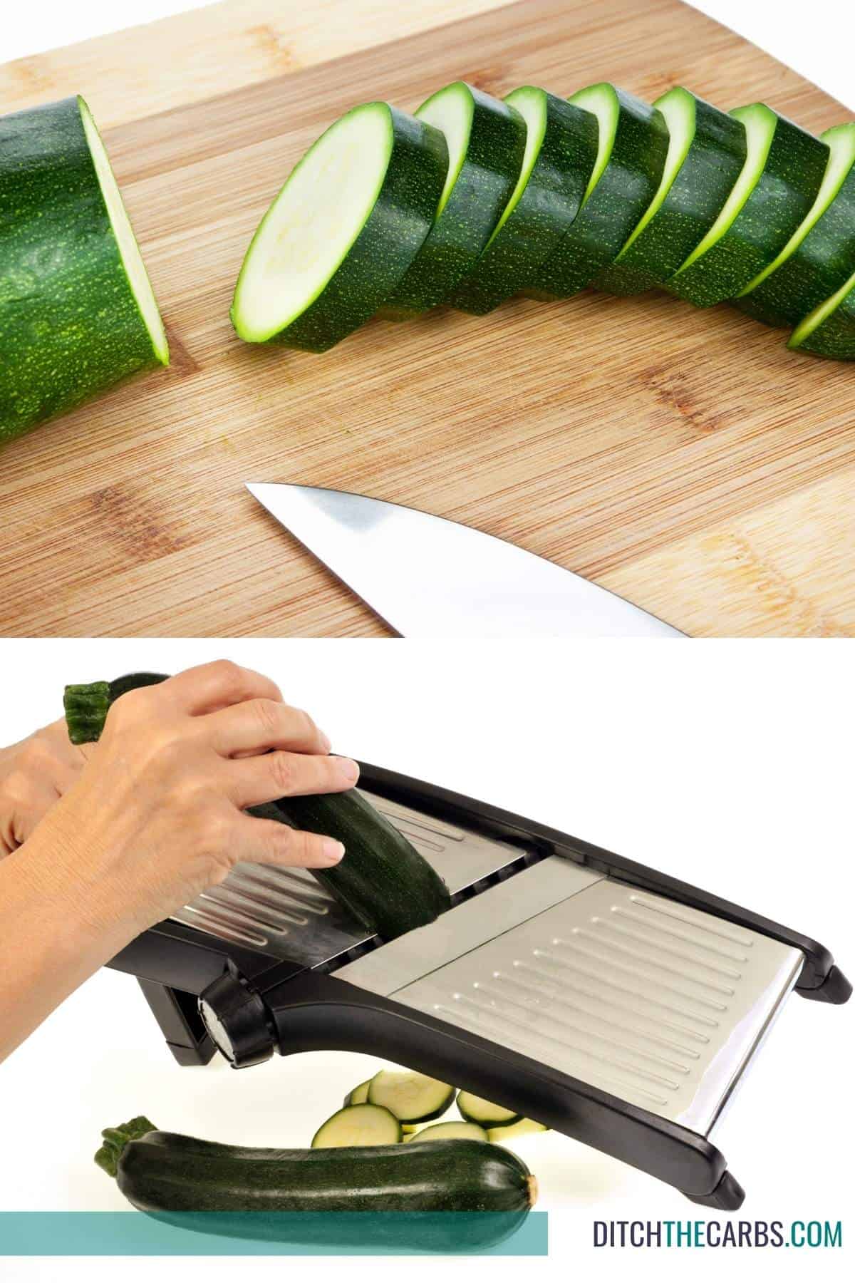 how to cut zucchini with a knife or mandolin