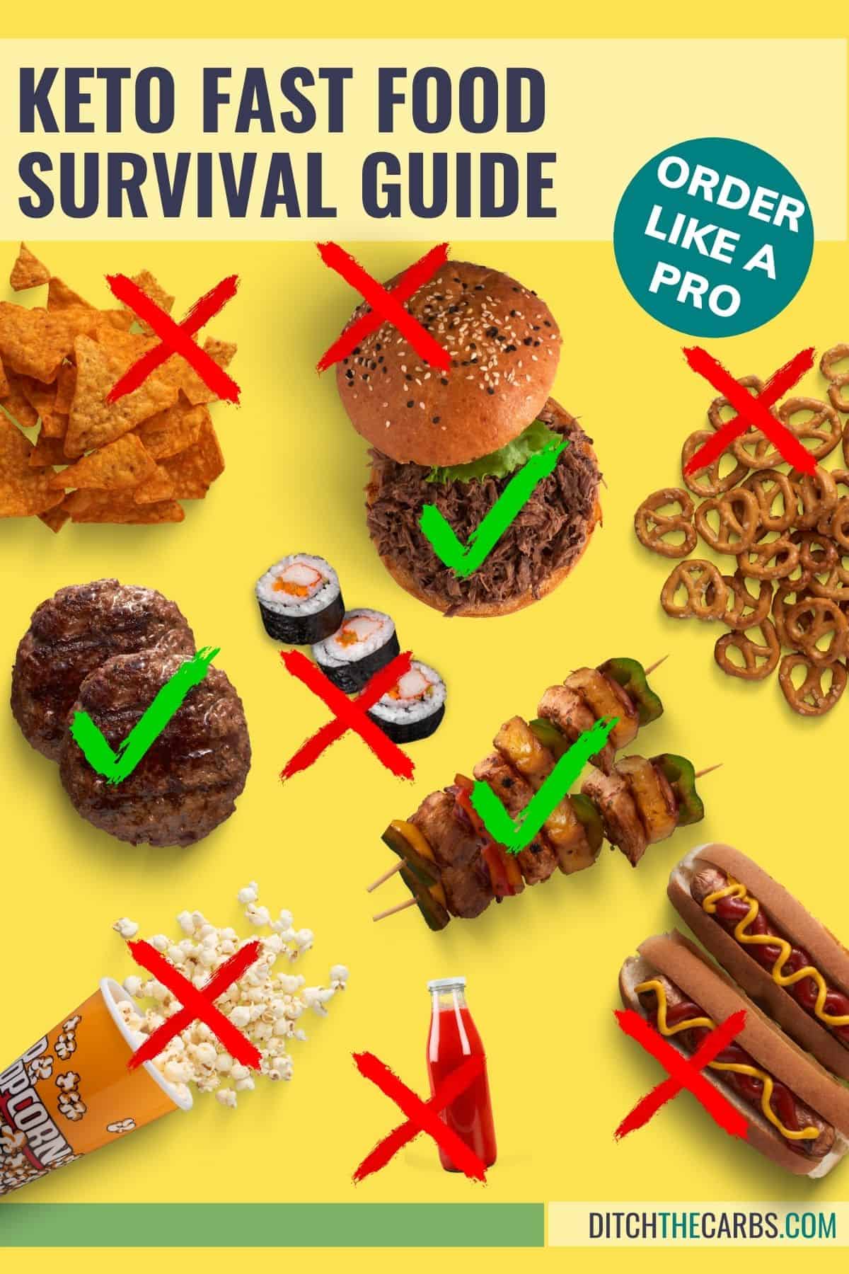 collage of keto fast foods to enjoy or avoid