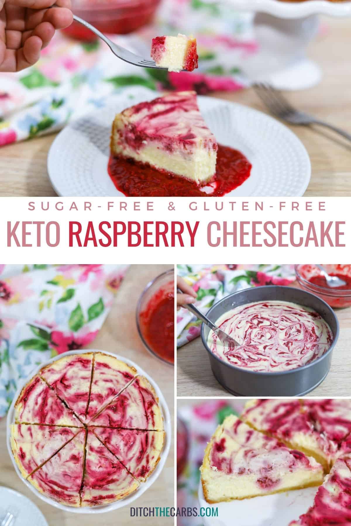 collage of how to make keto raspberry cheesecake