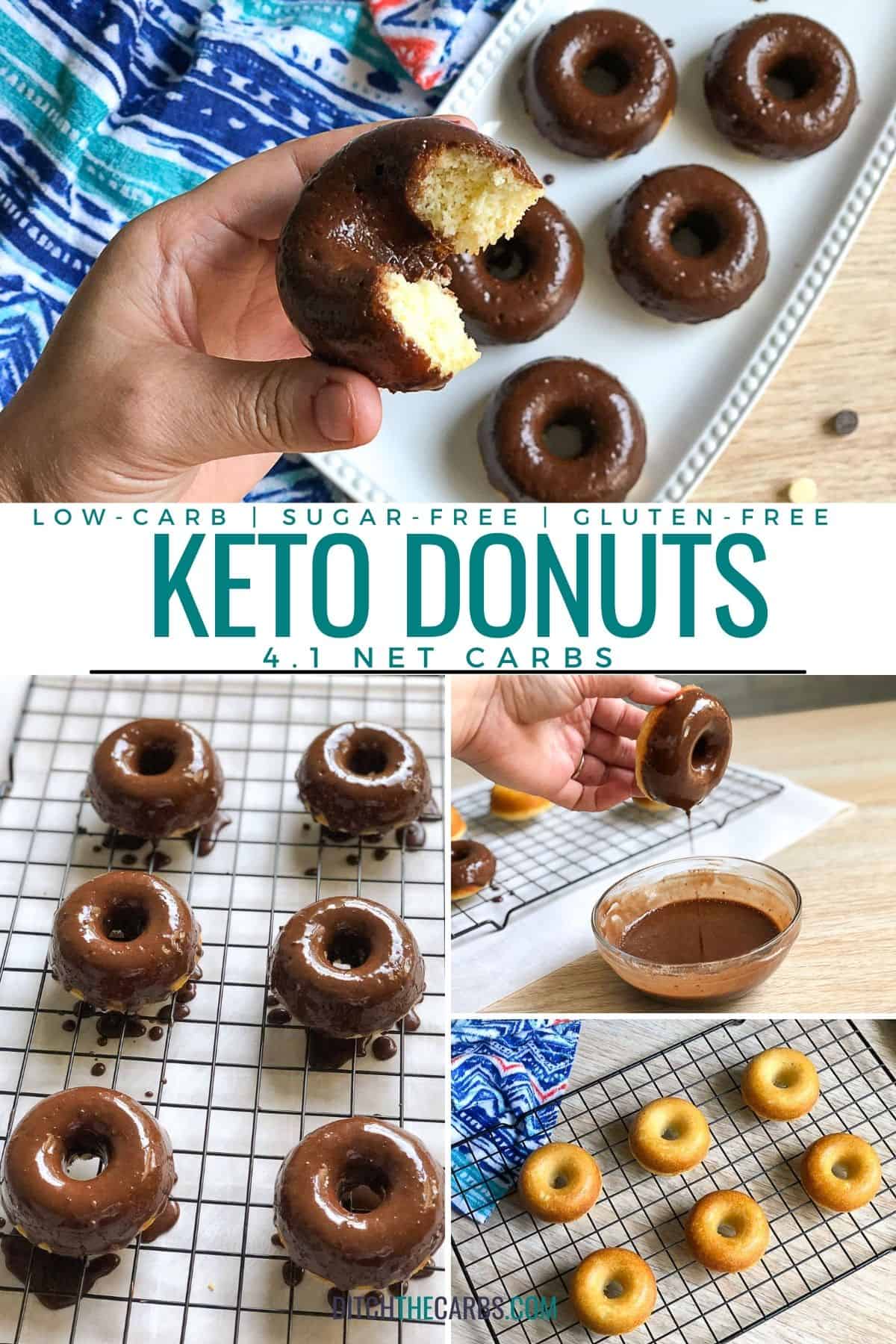 collage of how to make keto donuts with chocolate icing