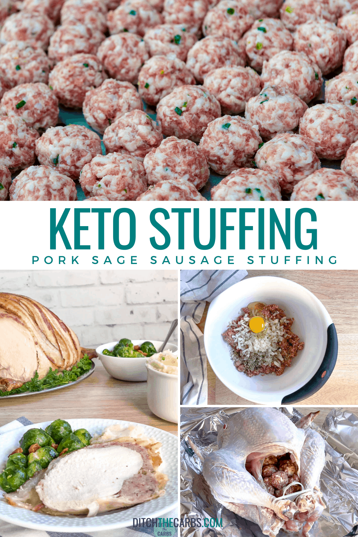 collage of keto stuffing made with sage sausage