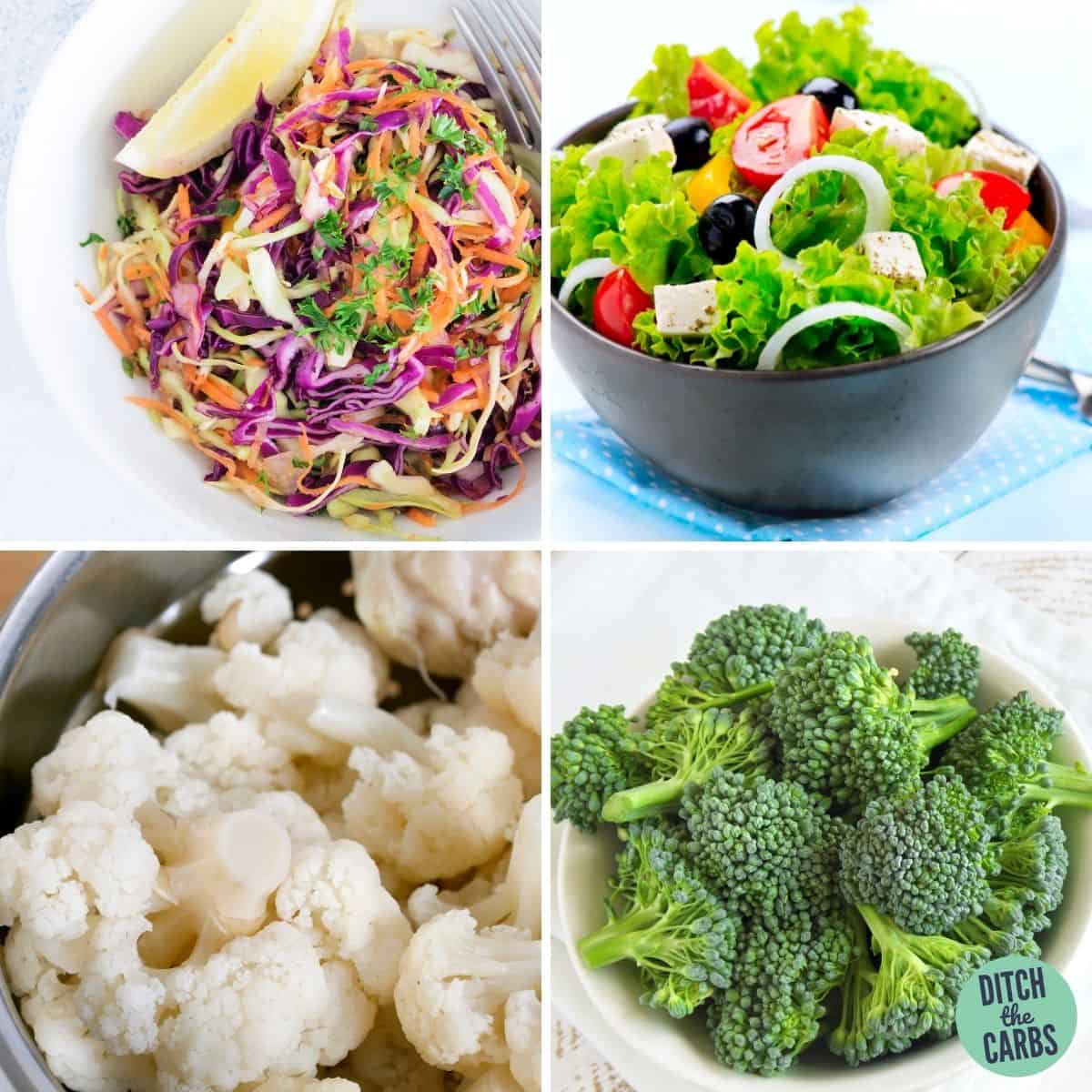 collage of easy keto side dishes for pork