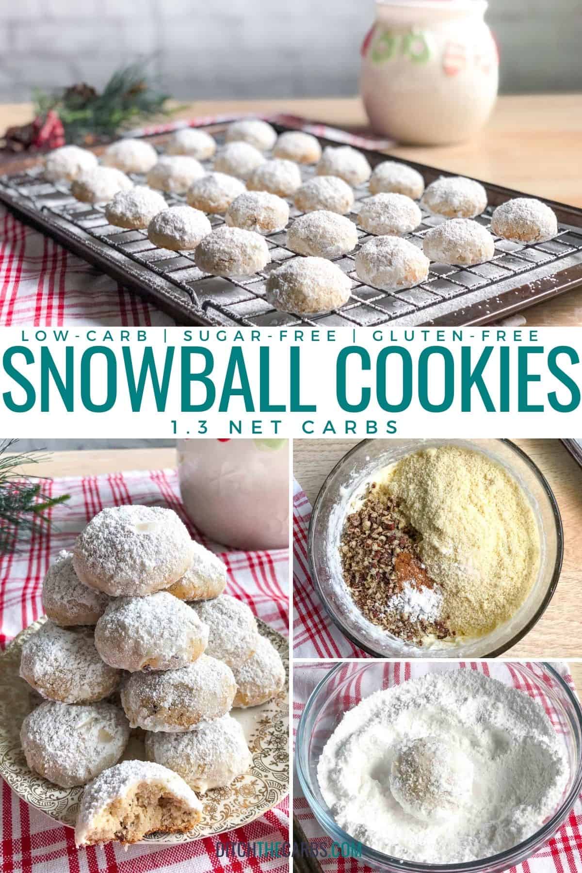 collage of images for keto snowball cookies