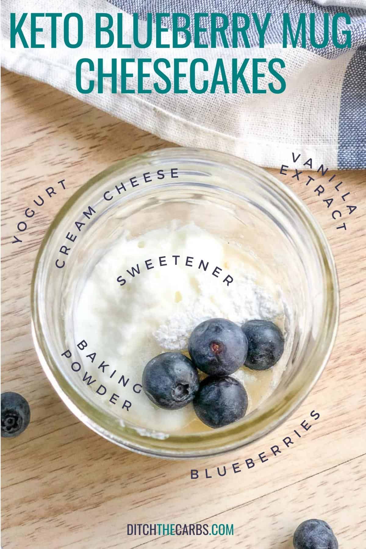 ingredients needed for a sugar-free berry mug cheesecake