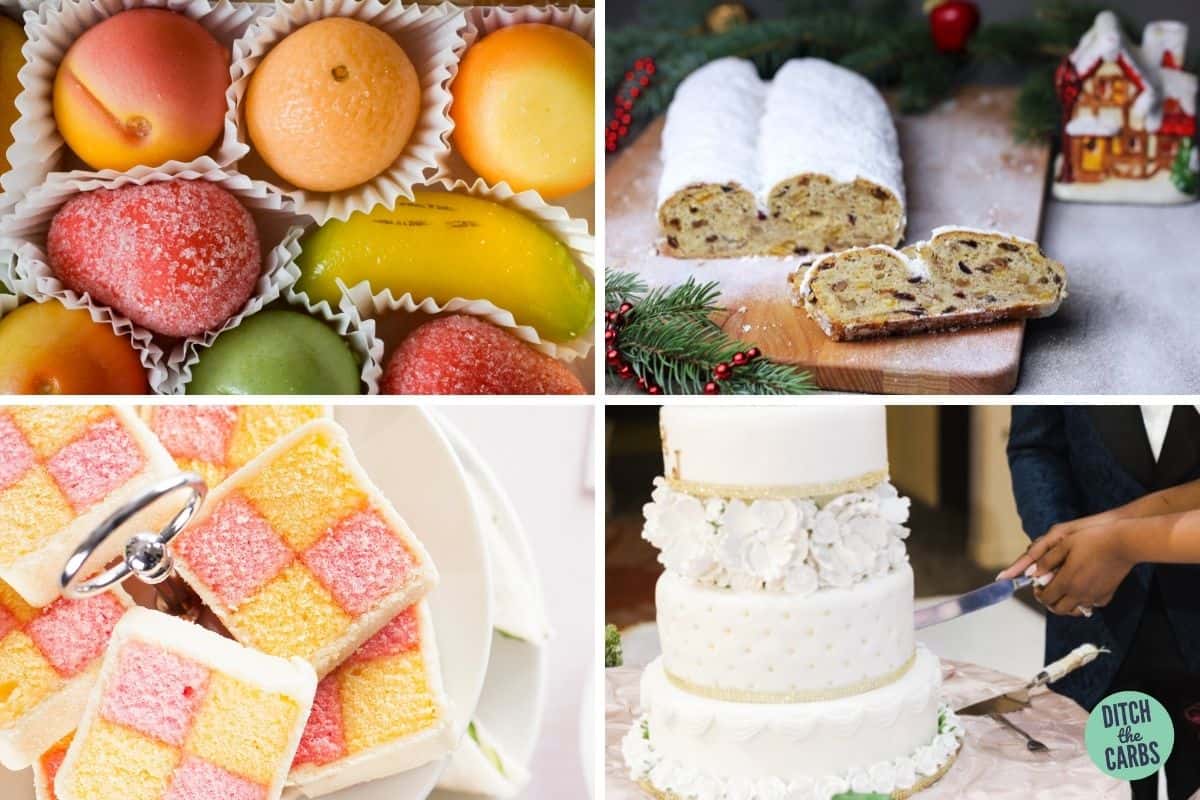 collage of 4 ways to use marzipan