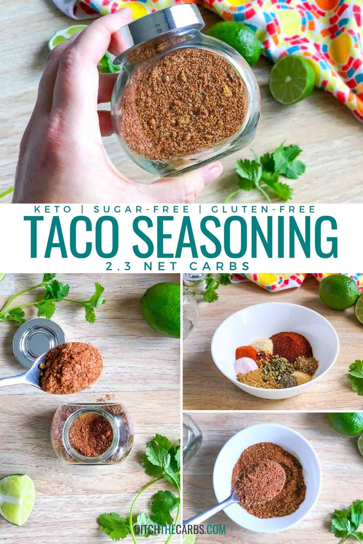Collage of how to make keto taco seasoning