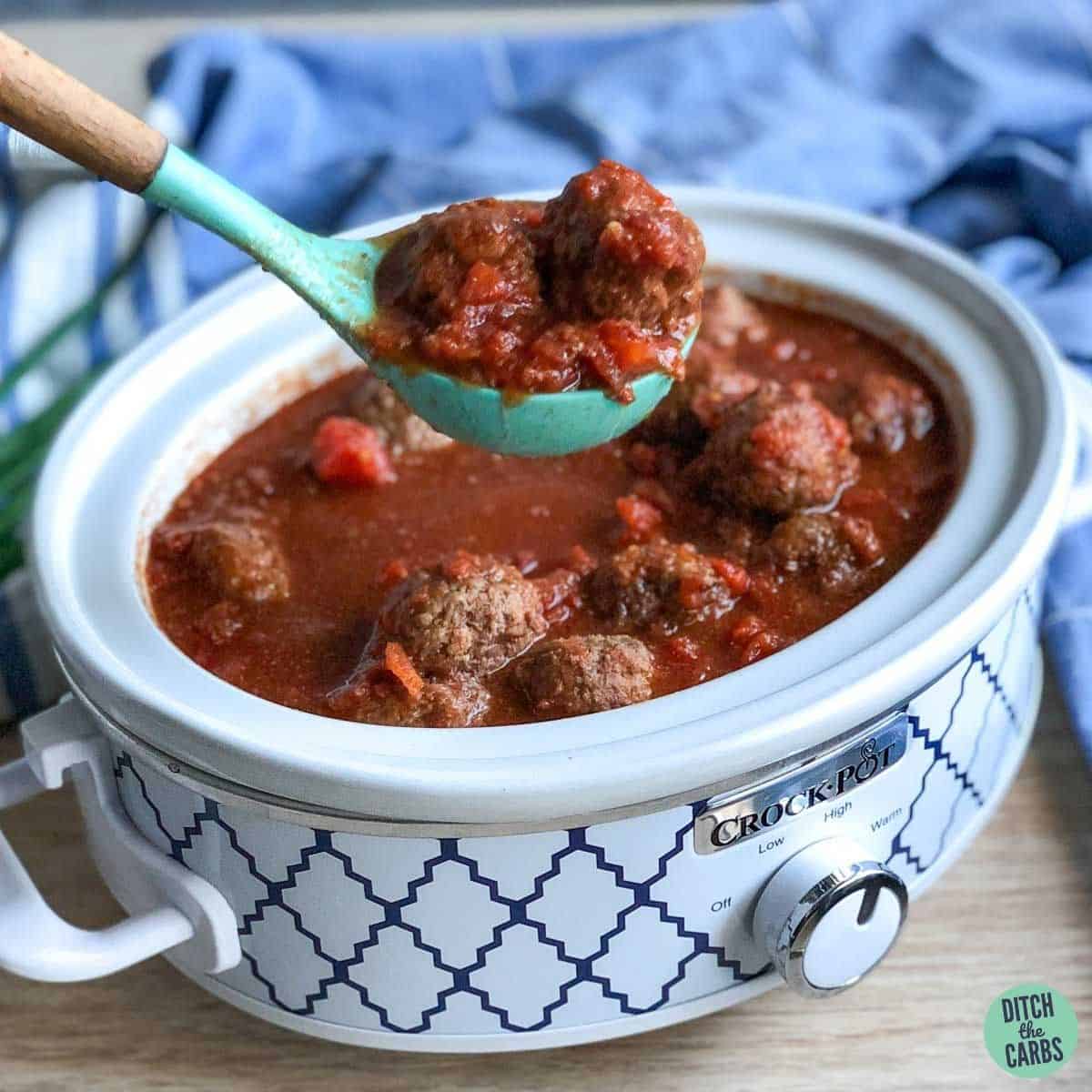 low-carb keto meatballs in a slow cooker