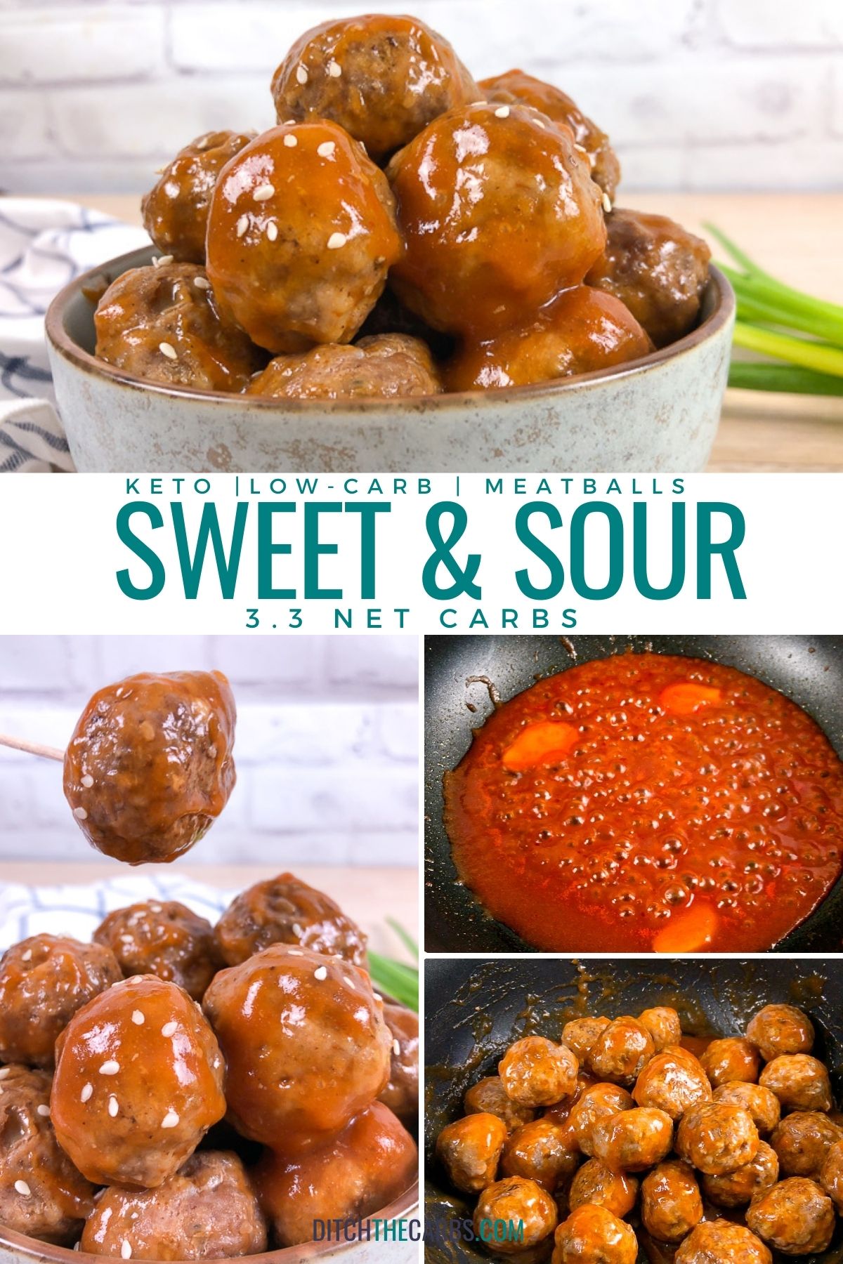keto sweet and sour meatball collage
