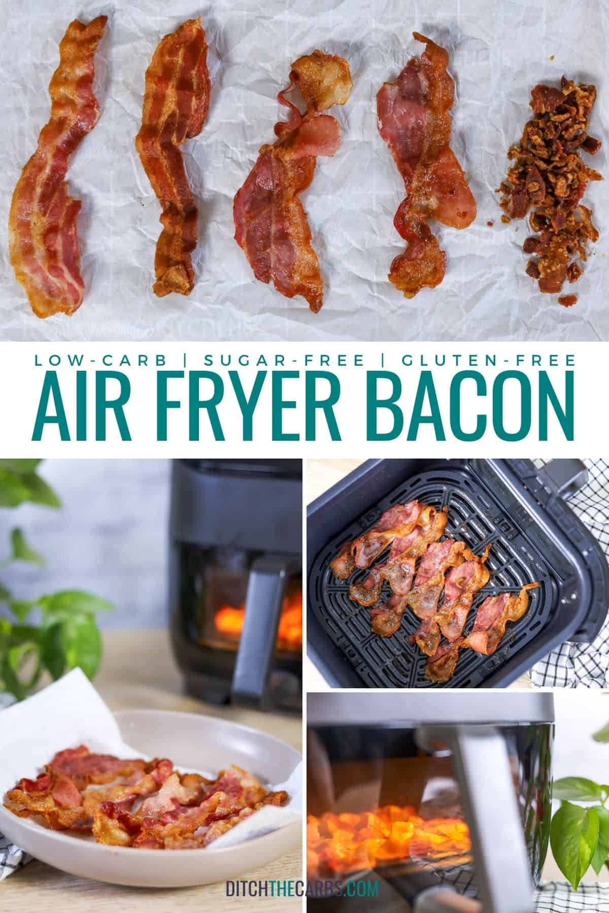 collage of air fryer bacon images