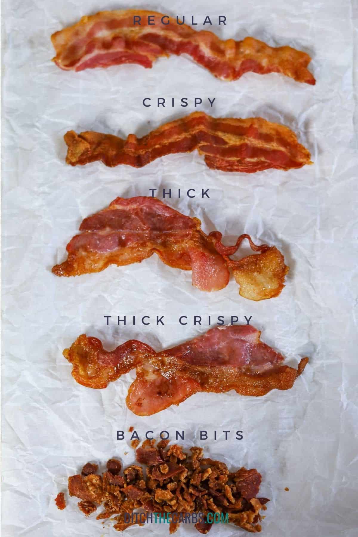 Different cuts of bacon cooked in an air fryer