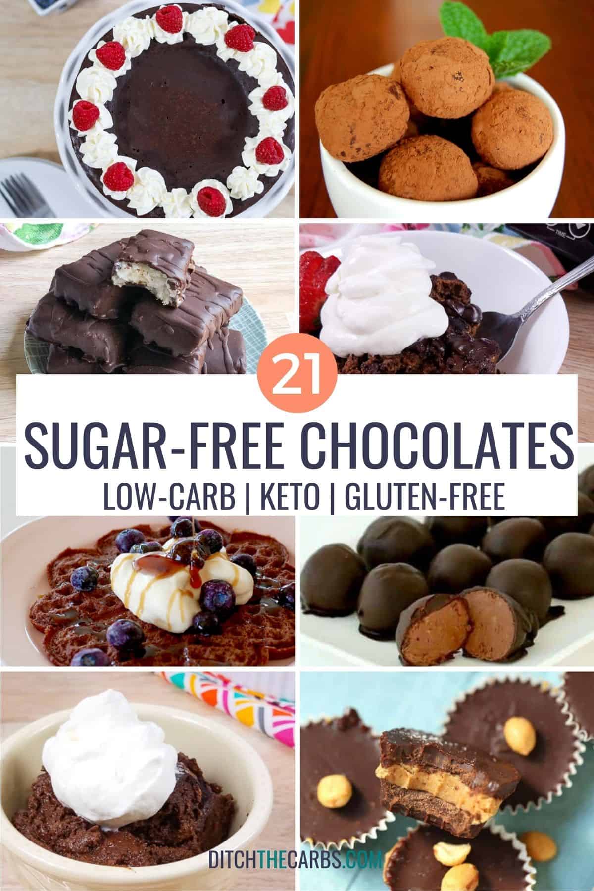 collage of various sugar-free chocolate recipes