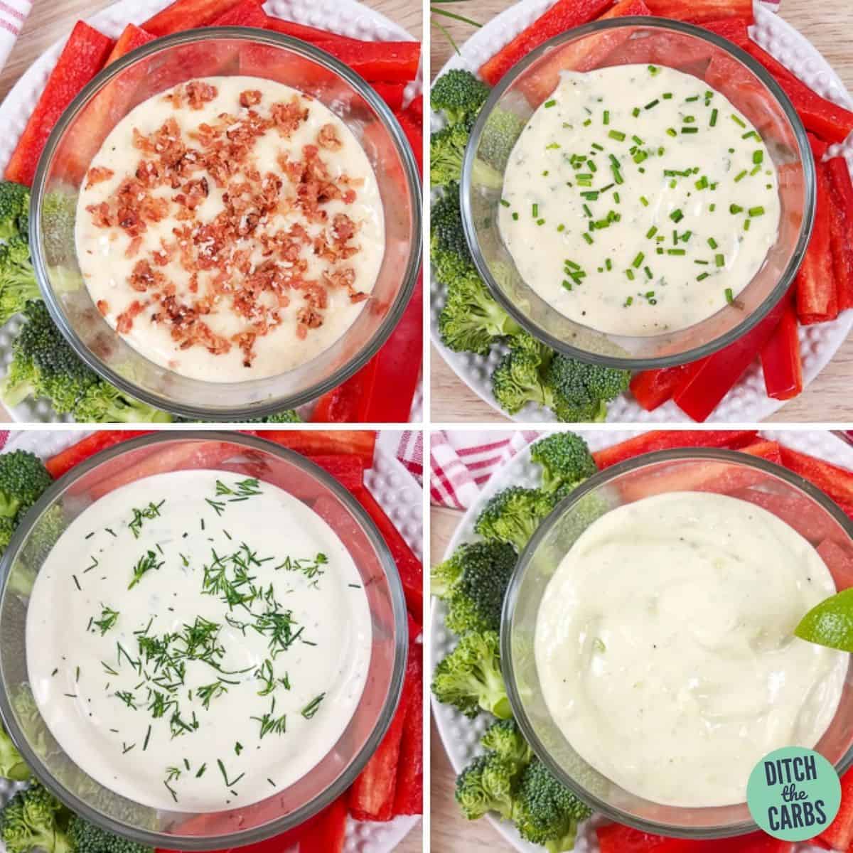 Four photos showing you how to make magic mayonnaise into four flavours