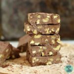 Chocolate walnut fudge sliced into squares