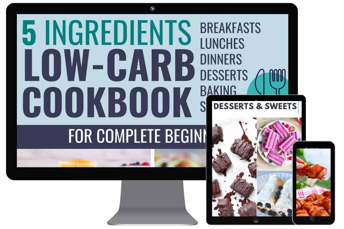 mockups of 5 Ingredients (Or Less) Low-Carb Cookbook on devices