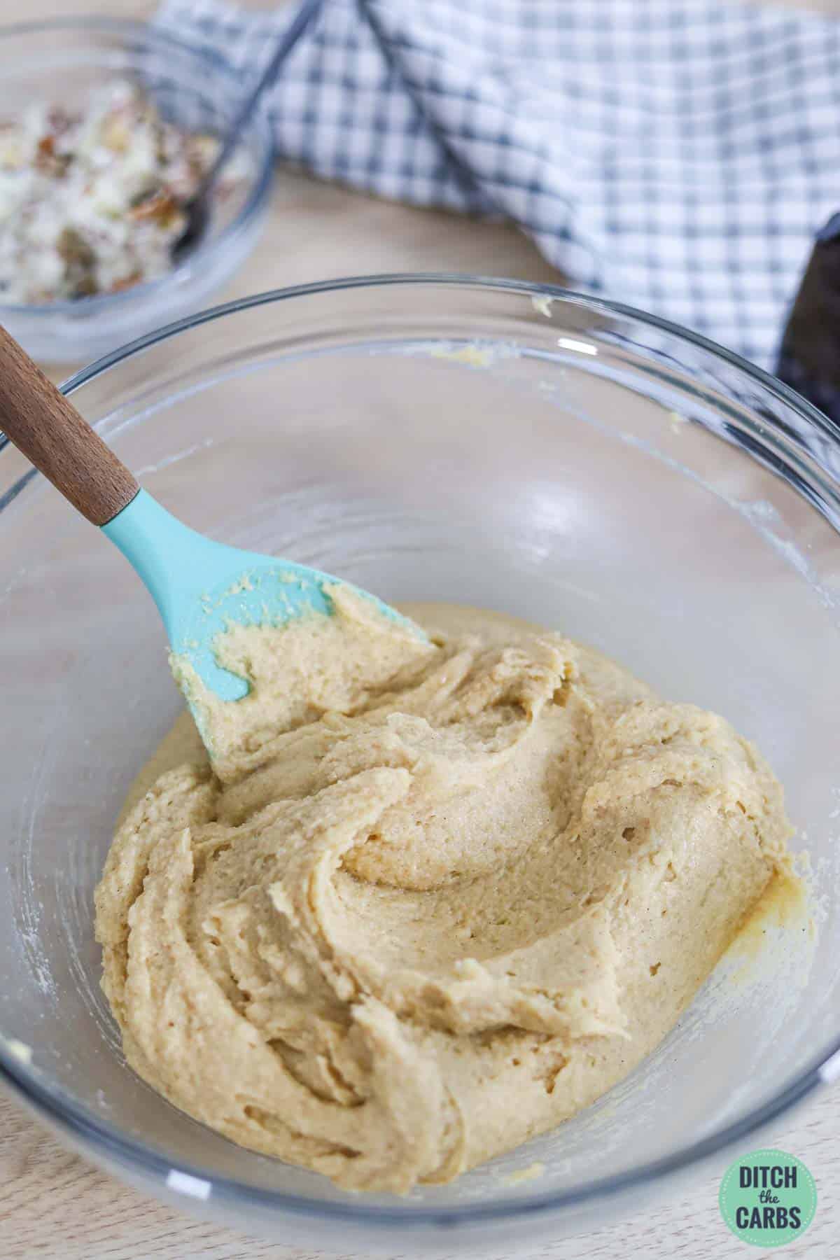 stirring batter for a homemade low carb banana bread