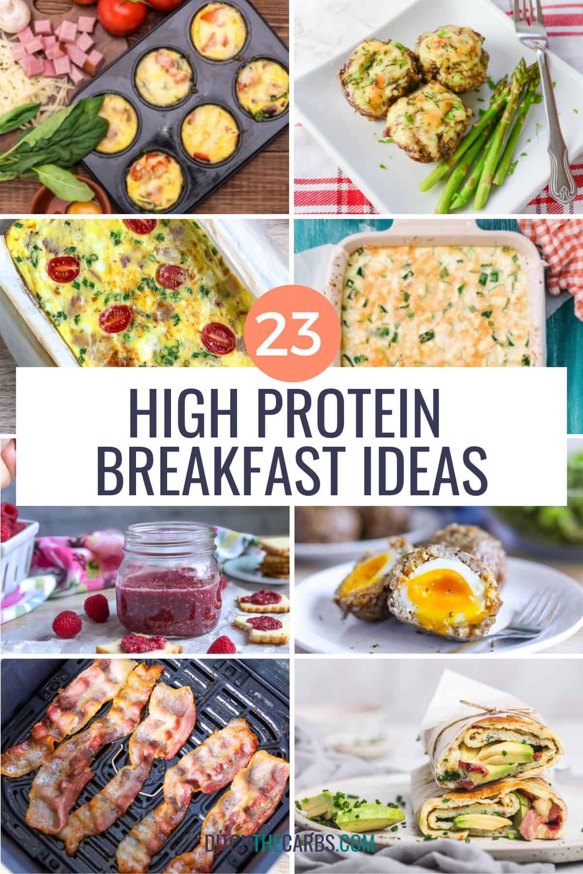 collage of high-protein breakfast ideas